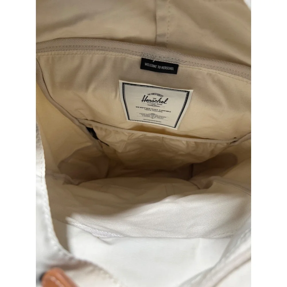 Herschel Little America Backpack Heavyweight Canvas Cream Tan Leather NWT $190